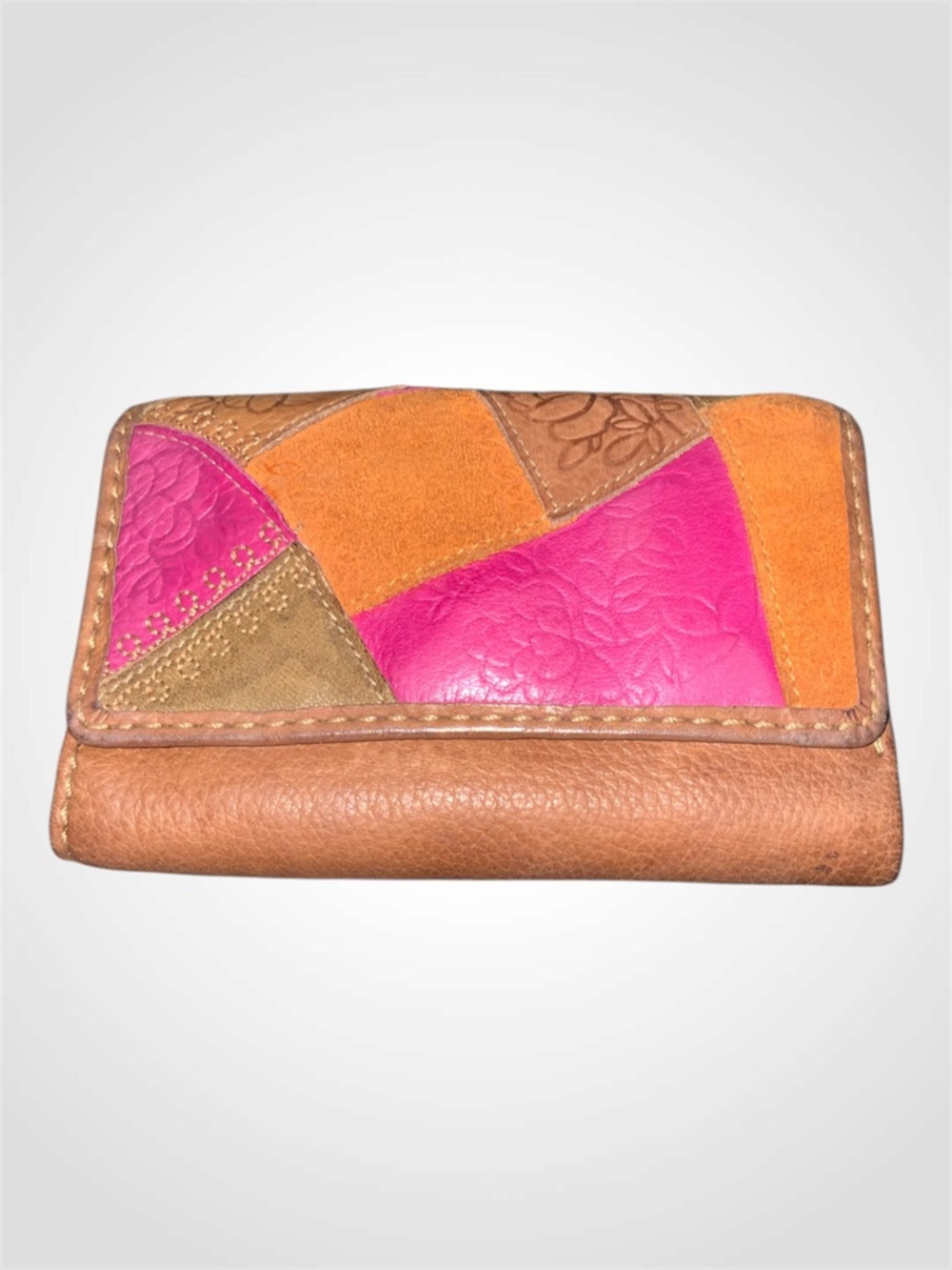 Fossil Patchwork Leather Wallet in Pink, Orange and Brown
